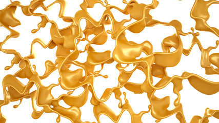 Golden yellow splash of caramel. 3d illustration, 3d rendering.