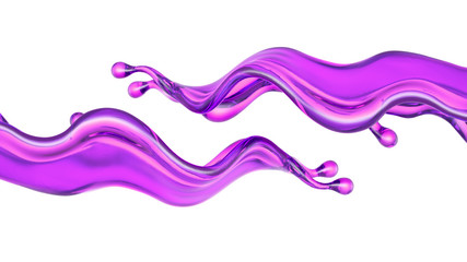 A splash of transparent purple liquid on a white background. 3d illustration, 3d rendering.