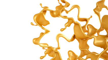 Golden yellow splash of caramel. 3d illustration, 3d rendering.