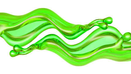 A splash of a transparent green liquid on a white background. 3d illustration, 3d rendering.