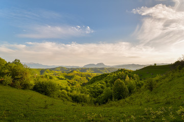Obraz premium Beautiful from the nature with fog and clouds at sunset