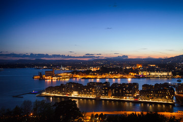 Fototapeta na wymiar Oslo city skyline at night Norway Scandanavia