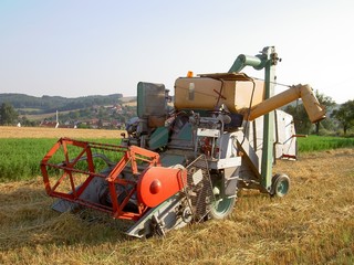 Harvester on field