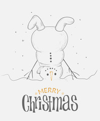 Christmas greeting card design with upside down snowman.