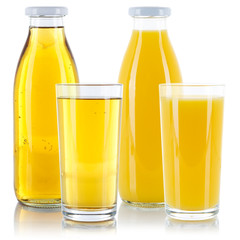Apfelsaft Orangensaft Saft Flasche Glas freigestellt Freisteller isoliert