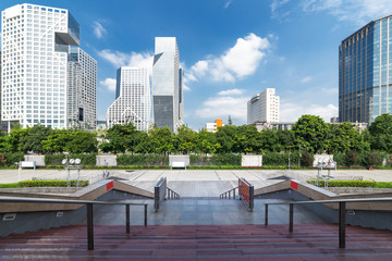 Obraz premium Sports center square and modern skyscrapers in Chengdu, China