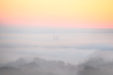 Very early morning. The whole valley of the river Don drowned in a dense fog.
