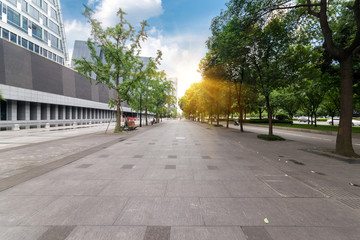 Panoramic skyline and buildings with empty concrete square floor in chengdu,china