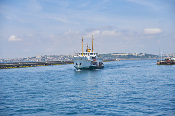 The passenger ship is on the Bosphorus in Istanbul.