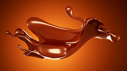 A splash of chocolate on a brown background. 3d illustration, 3d rendering.
