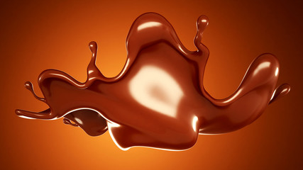 A splash of chocolate on a brown background. 3d illustration, 3d rendering.