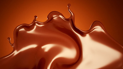 A splash of chocolate on a brown background. 3d illustration, 3d rendering.