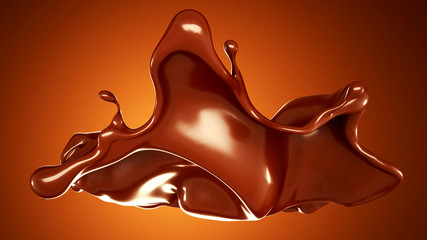A splash of chocolate on a brown background. 3d illustration, 3d rendering.