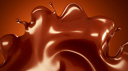 A splash of chocolate on a brown background. 3d illustration, 3d rendering.