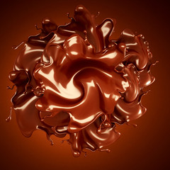 A splash of chocolate on a brown background. 3d illustration, 3d rendering.
