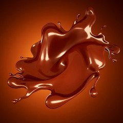 A splash of chocolate on a brown background. 3d illustration, 3d rendering.