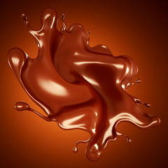 A splash of chocolate on a brown background. 3d illustration, 3d rendering.
