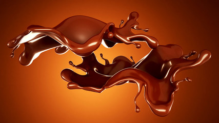 A splash of chocolate on a brown background. 3d illustration, 3d rendering.