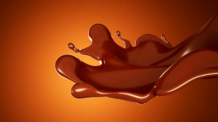 A splash of chocolate on a brown background. 3d illustration, 3d rendering.