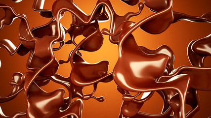 A splash of chocolate on a brown background. 3d illustration, 3d rendering.