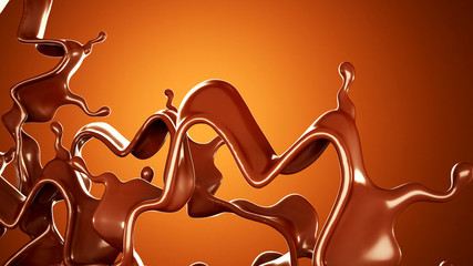 A splash of chocolate on a brown background. 3d illustration, 3d rendering.