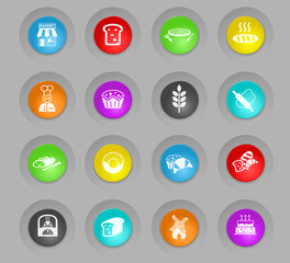 bakery colored plastic round buttons icon set