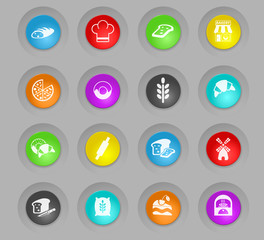 bakery colored plastic round buttons icon set