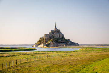 Famous Mont Saint Michel cathedral, Normandy, France, Europe - 221016389