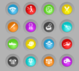 baseball colored plastic round buttons icon set