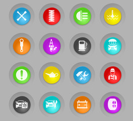 car service colored plastic round buttons icon set