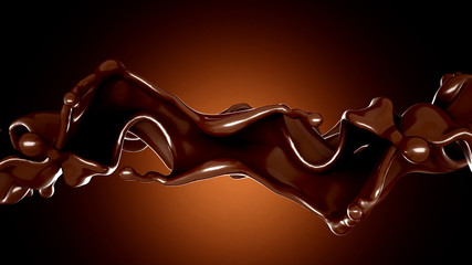 A splash of chocolate on a brown background. 3d illustration, 3d rendering.