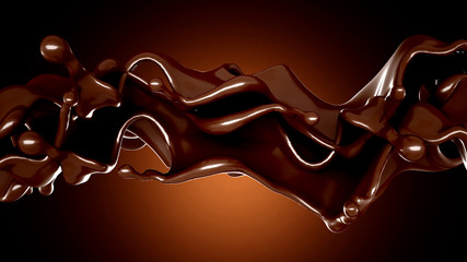 A splash of chocolate on a brown background. 3d illustration, 3d rendering.