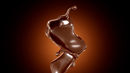 A splash of chocolate on a brown background. 3d illustration, 3d rendering.