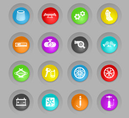car shop colored plastic round buttons icon set
