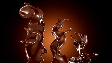 A splash of chocolate on a brown background. 3d illustration, 3d rendering.