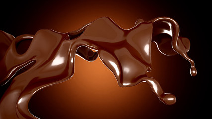 A splash of chocolate on a brown background. 3d illustration, 3d rendering.