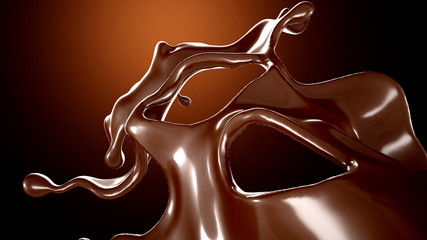 A splash of chocolate on a brown background. 3d illustration, 3d rendering.