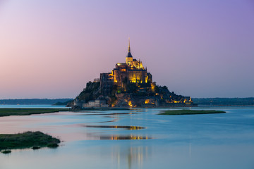 Famous Mont Saint Michel cathedral, Normandy, France, Europe - obrazy, fototapety, plakaty