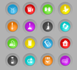 cleaning company colored plastic round buttons icon set