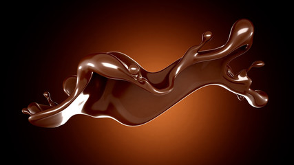 A splash of chocolate on a brown background. 3d illustration, 3d rendering.