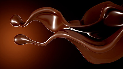 A splash of chocolate on a brown background. 3d illustration, 3d rendering.