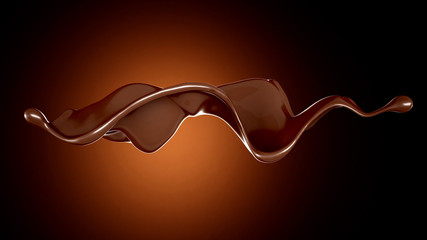 A splash of chocolate on a brown background. 3d illustration, 3d rendering.