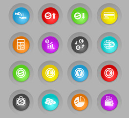 currency exchange colored plastic round buttons icon set