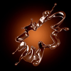 A splash of chocolate on a brown background. 3d illustration, 3d rendering.