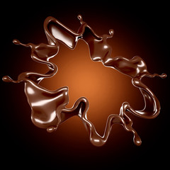 A splash of chocolate on a brown background. 3d illustration, 3d rendering.