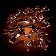 A splash of chocolate on a brown background. 3d illustration, 3d rendering.