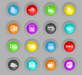 currency exchange colored plastic round buttons icon set