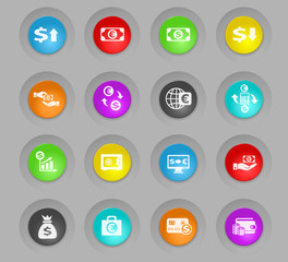 currency exchange colored plastic round buttons icon set