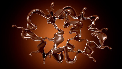 A splash of chocolate on a brown background. 3d illustration, 3d rendering.