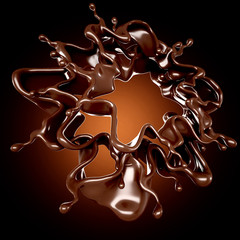 A splash of chocolate on a brown background. 3d illustration, 3d rendering.